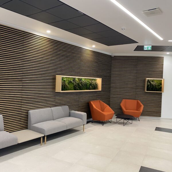 Ärimaja Tehnopolis taimedega valgustatud pilt. Säilitatud taimed led valgusega. Forgreenerlife.com