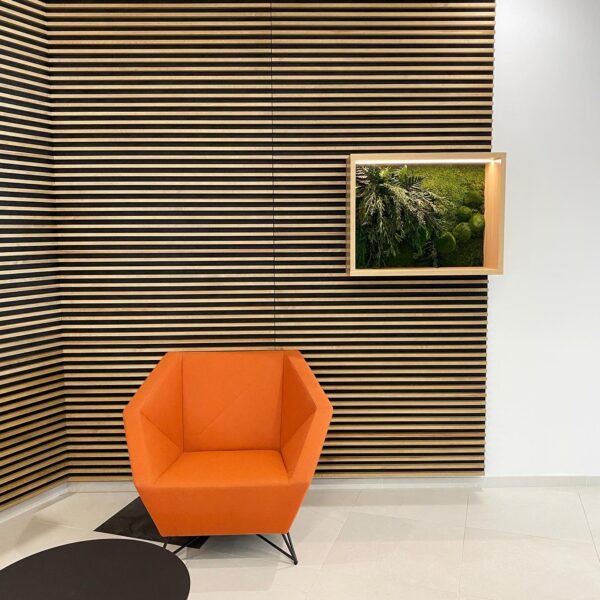 Ärimaja Tehnopolis taimedega valgustatud pilt. Säilitatud taimed led valgusega